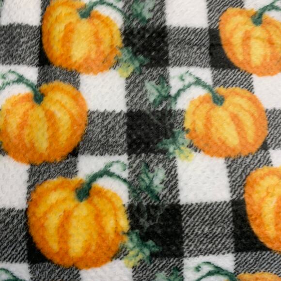 Orange Pumpkin Black White Buffalo Plaid Fall Farmhouse Autumn Harvest Blanket - Picture 7 of 10